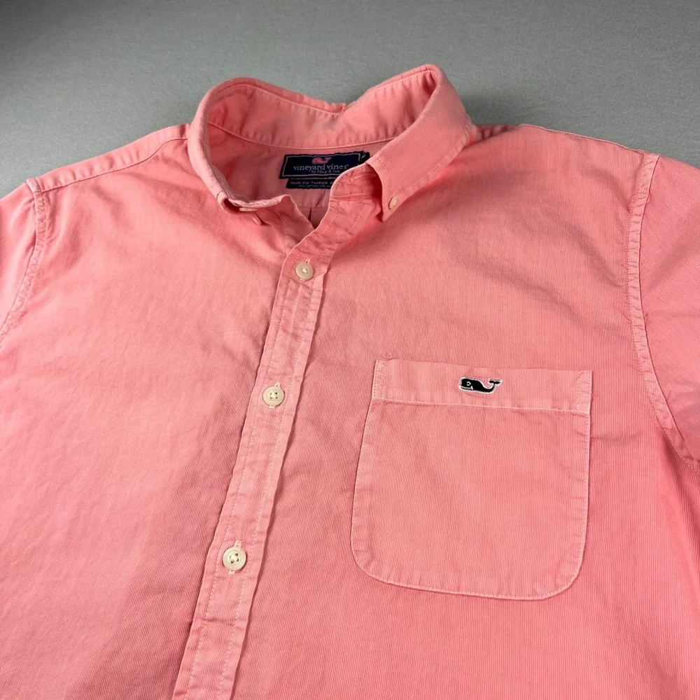 Vineyard Vines Mens Slim Fit Tucker Shirt Salmon Pink Cotton Silk Corduroy Med - Picture 1 of 8